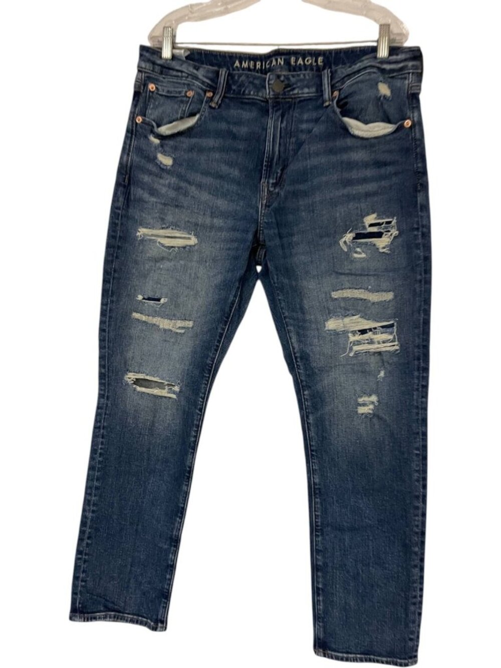 American Eagle Airflex+ Men's Jeans Blue Distressed Denim Pants Size 36x30